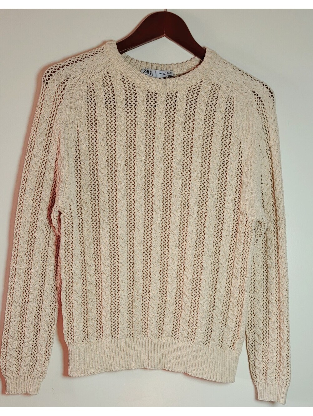ZARA Cream Knit Sweater Openwork Pattern Size L